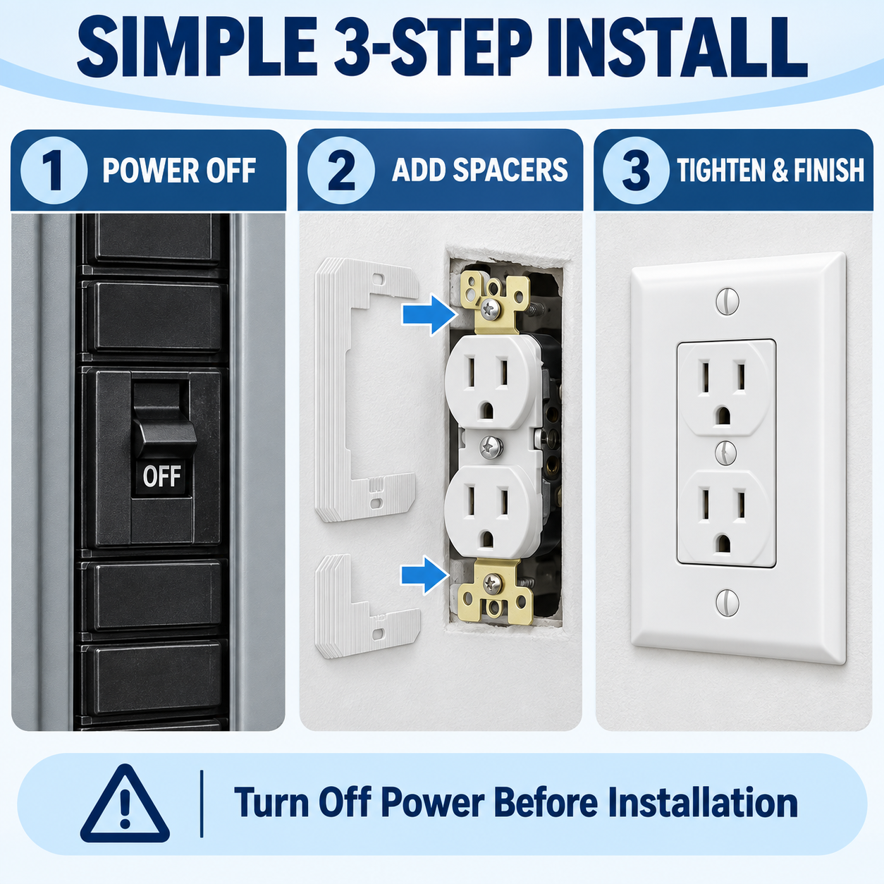 Metal Outlet Spacers – Flush Fit Wall Plate Leveling Plates
