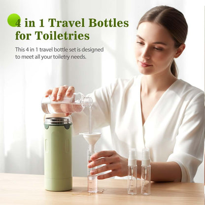 ✈️ Declutter Your Luggage | 4-in-1 Leakproof Travel Dispenser Bottle Set & 360° Rotary Toiletry Lotion Organizer 🧴