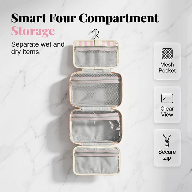 🧳 Pack Like a Pro | Classic Striped Hanging Travel Toiletry Bag & Waterproof Multi-Layer Cosmetic Organizer ✨