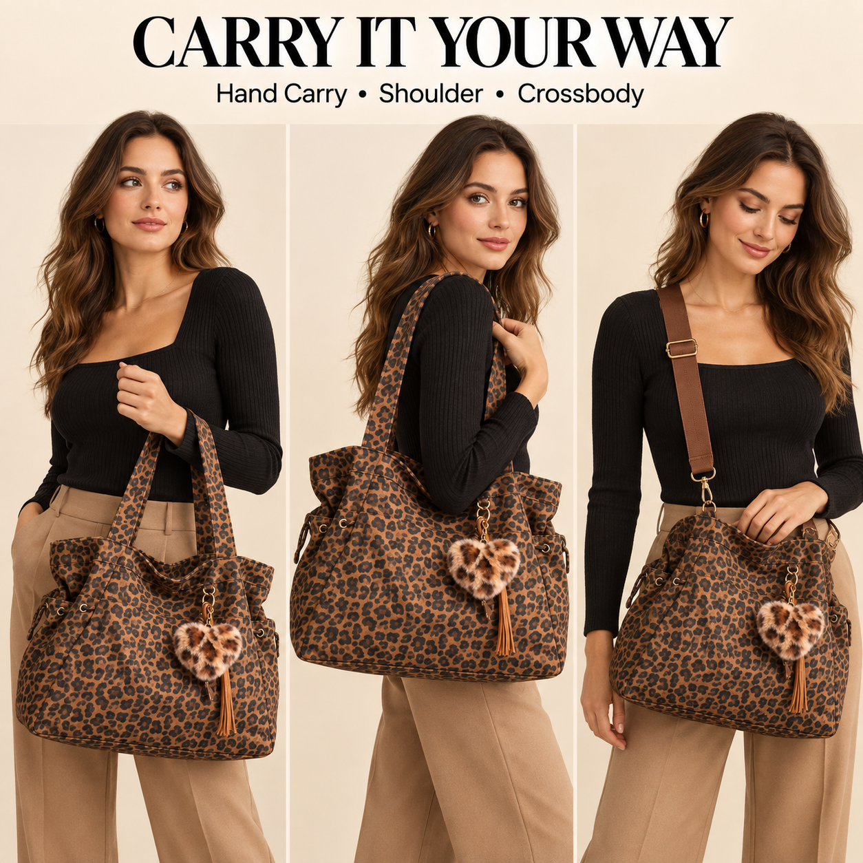 Leopard bag hand shoulder and crossbody carry options