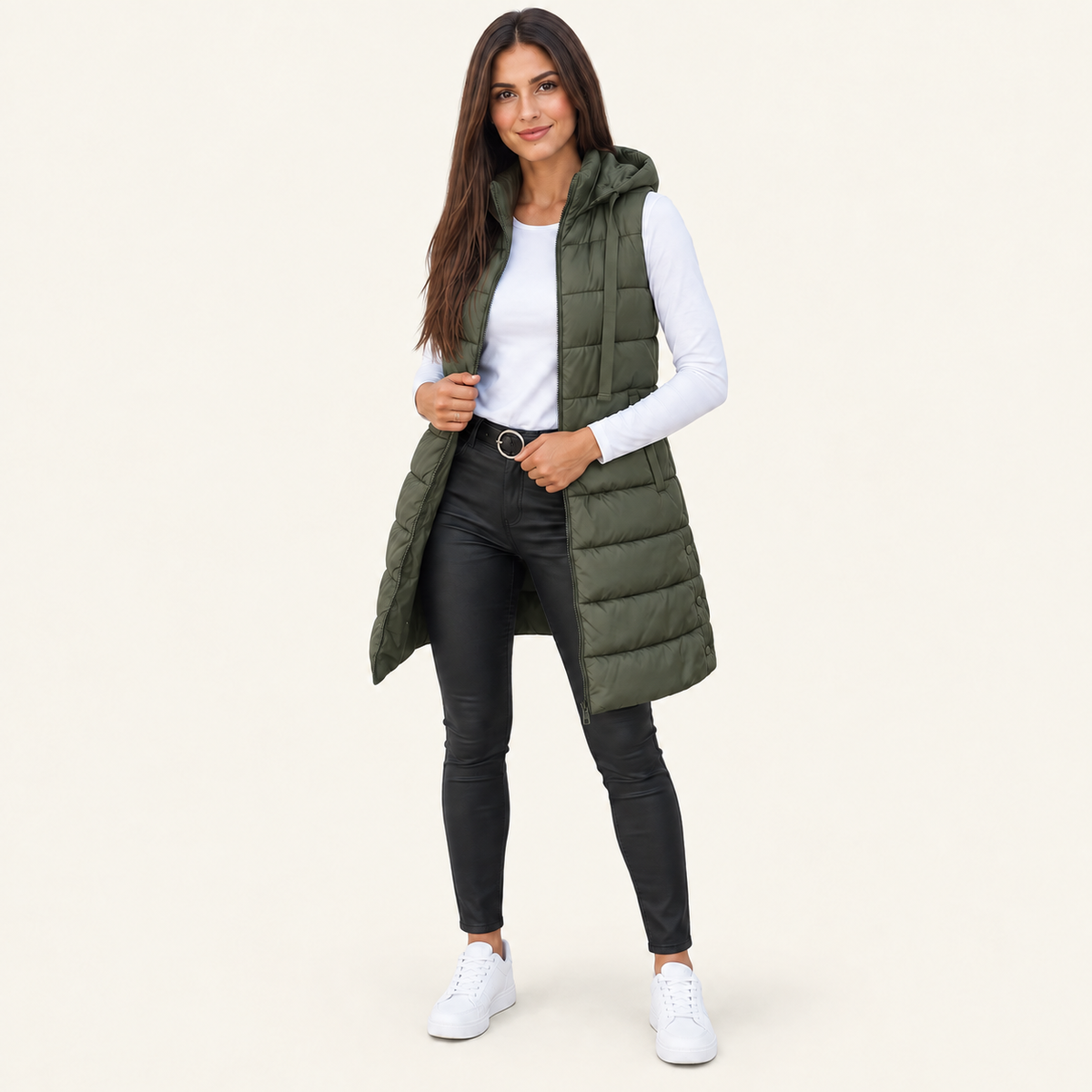Women's Long Hooded Puffer Vest – Cozy Sleeveless Winter Layer