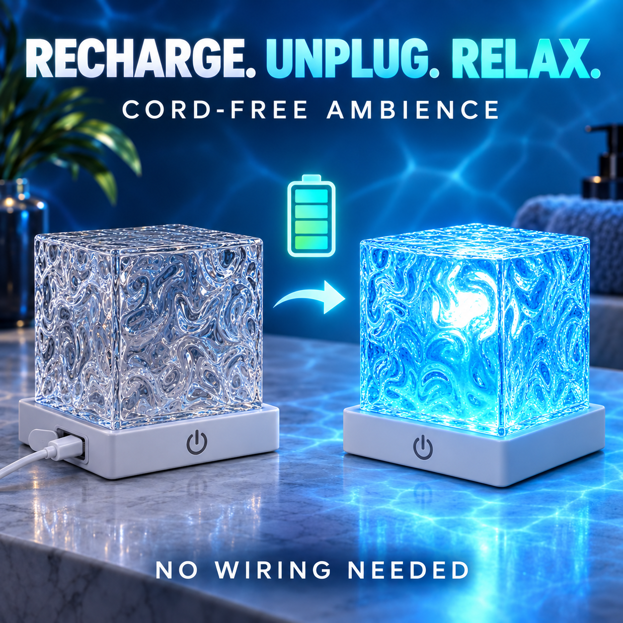 Rechargeable cordless ocean wave shower light