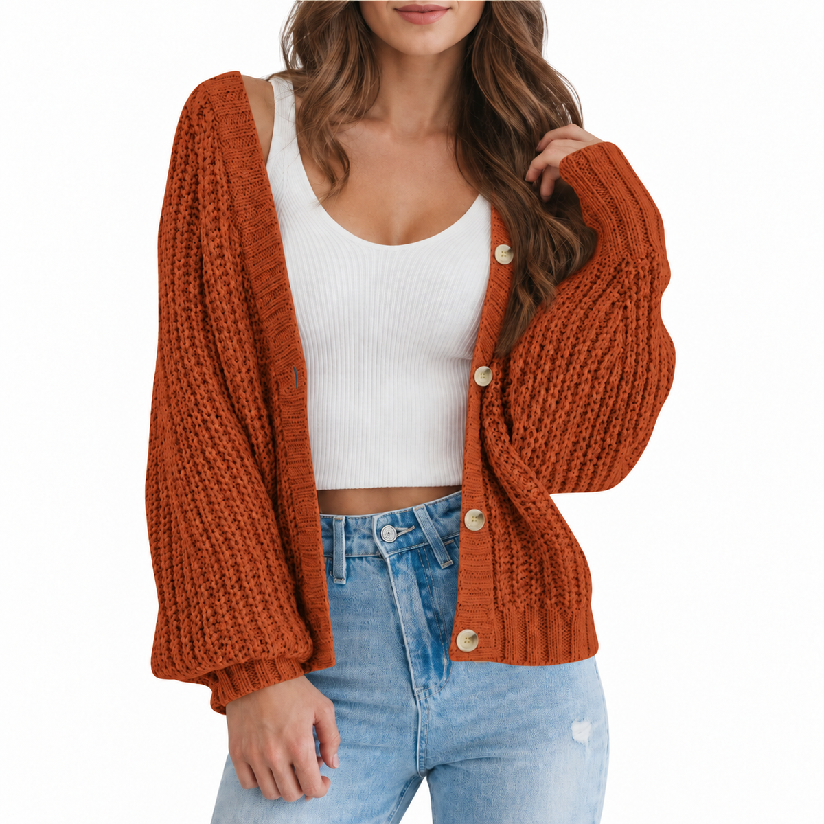 Women’s Chunky Knit V-Neck Button Cardigan