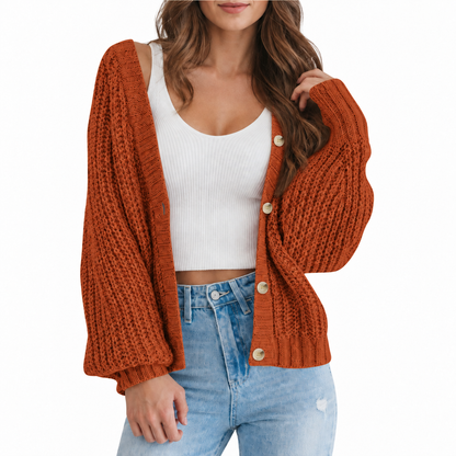 Women’s Chunky Knit V-Neck Button Cardigan