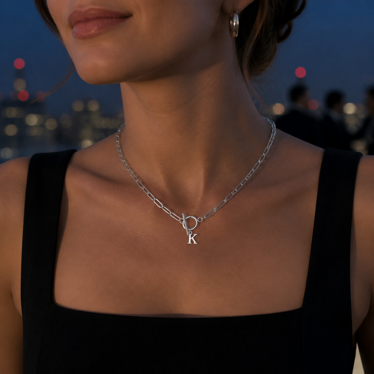 Initial Paperclip Toggle Necklace