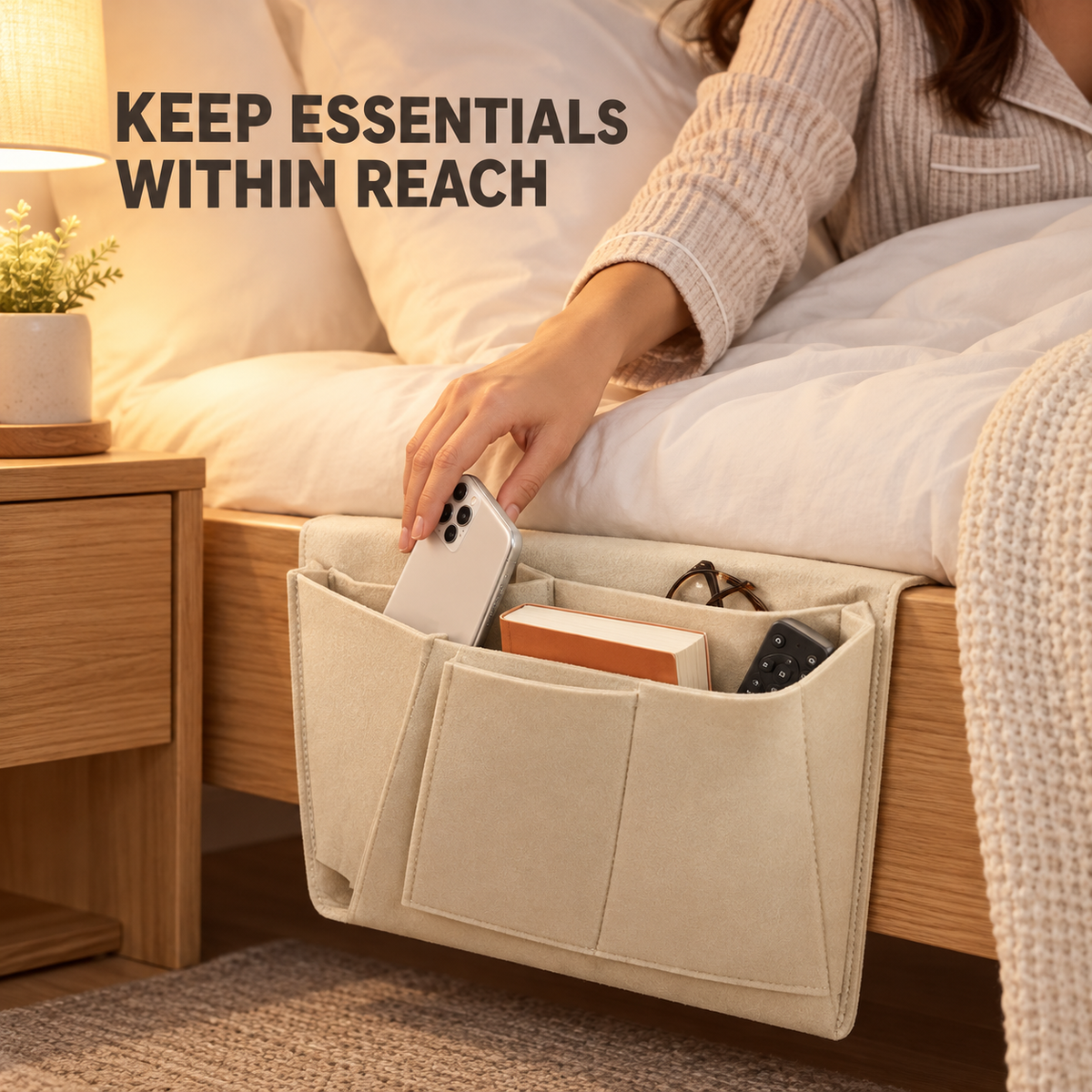 5-Pocket Felt Bedside Caddy – Hanging Bed Organizer