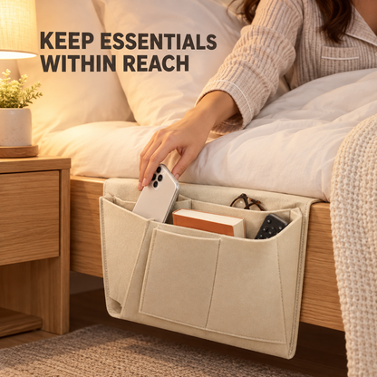 5-Pocket Felt Bedside Caddy – Hanging Bed Organizer