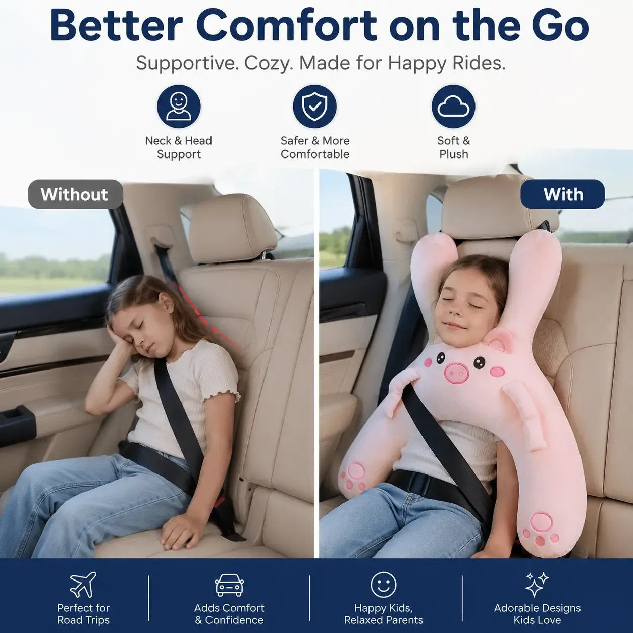 🐷 Cozy Car Neck Pillow for Kids 💖