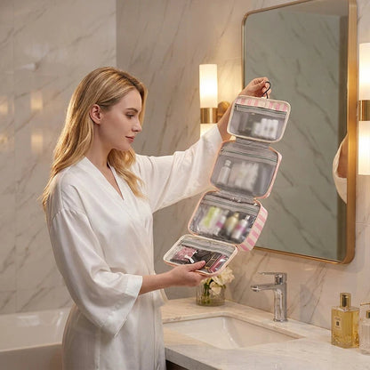🧳 Pack Like a Pro | Classic Striped Hanging Travel Toiletry Bag & Waterproof Multi-Layer Cosmetic Organizer ✨