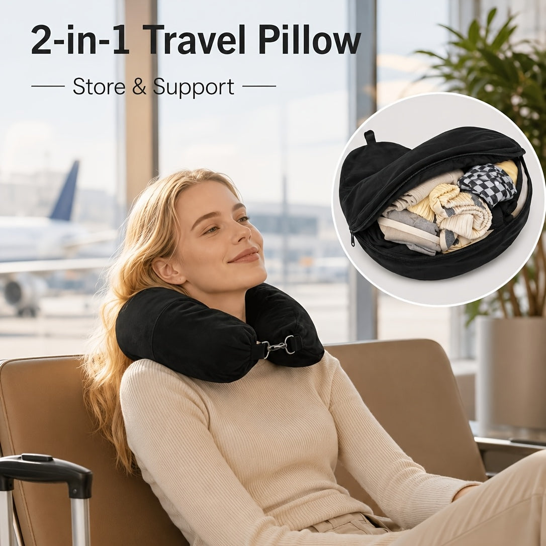 ✈️ Ultimate Airline Hack | Stuffable U-Shaped Travel Pillowcase for Clothing Storage, Soft Velvet Wearable Neck Pillow Luggage Saver ✨
