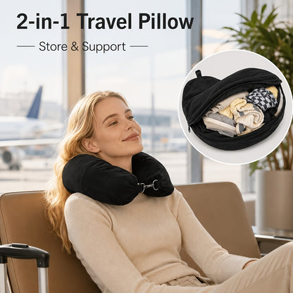 ✈️ Ultimate Airline Hack | Stuffable U-Shaped Travel Pillowcase for Clothing Storage, Soft Velvet Wearable Neck Pillow Luggage Saver ✨