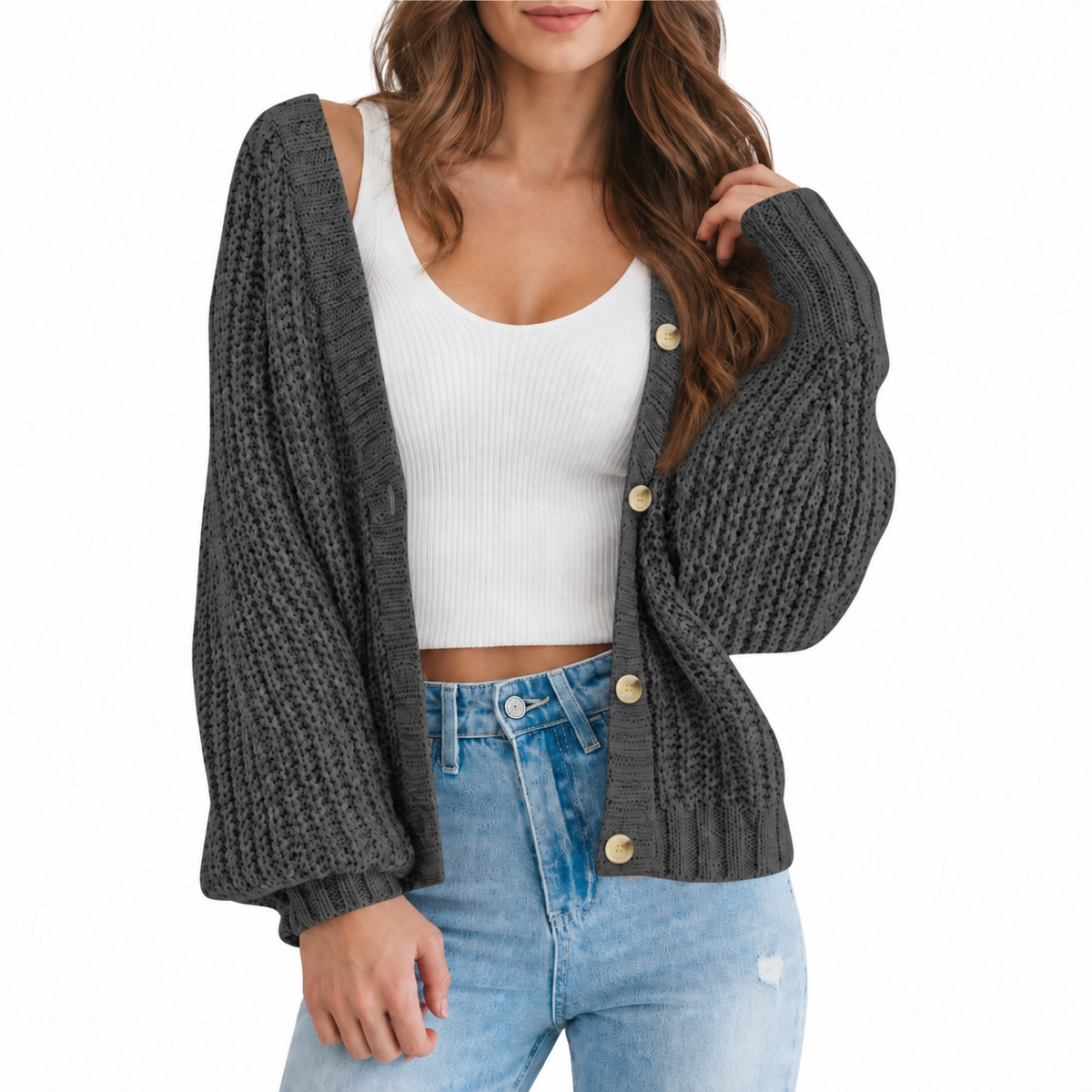 Women’s Chunky Knit V-Neck Button Cardigan