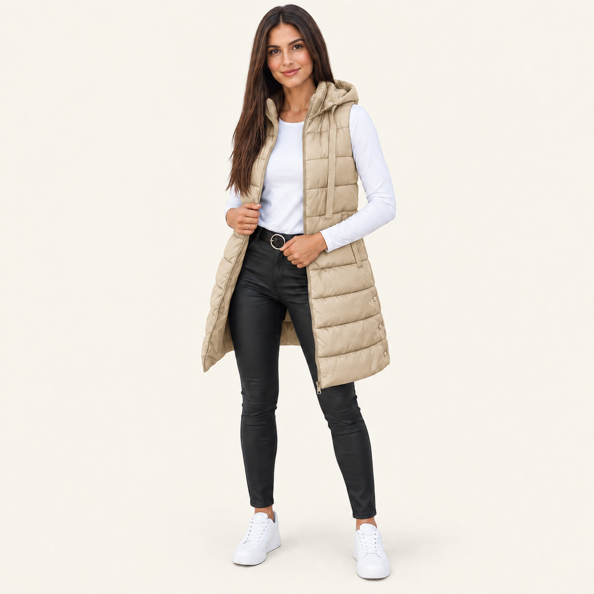 Women's Long Hooded Puffer Vest – Cozy Sleeveless Winter Layer