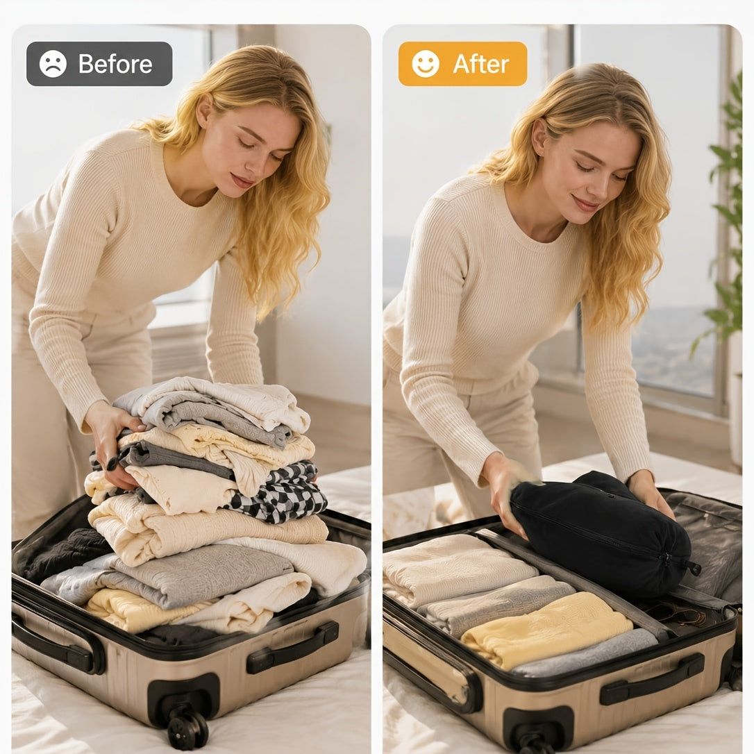 ✈️ Ultimate Airline Hack | Stuffable U-Shaped Travel Pillowcase for Clothing Storage, Soft Velvet Wearable Neck Pillow Luggage Saver ✨