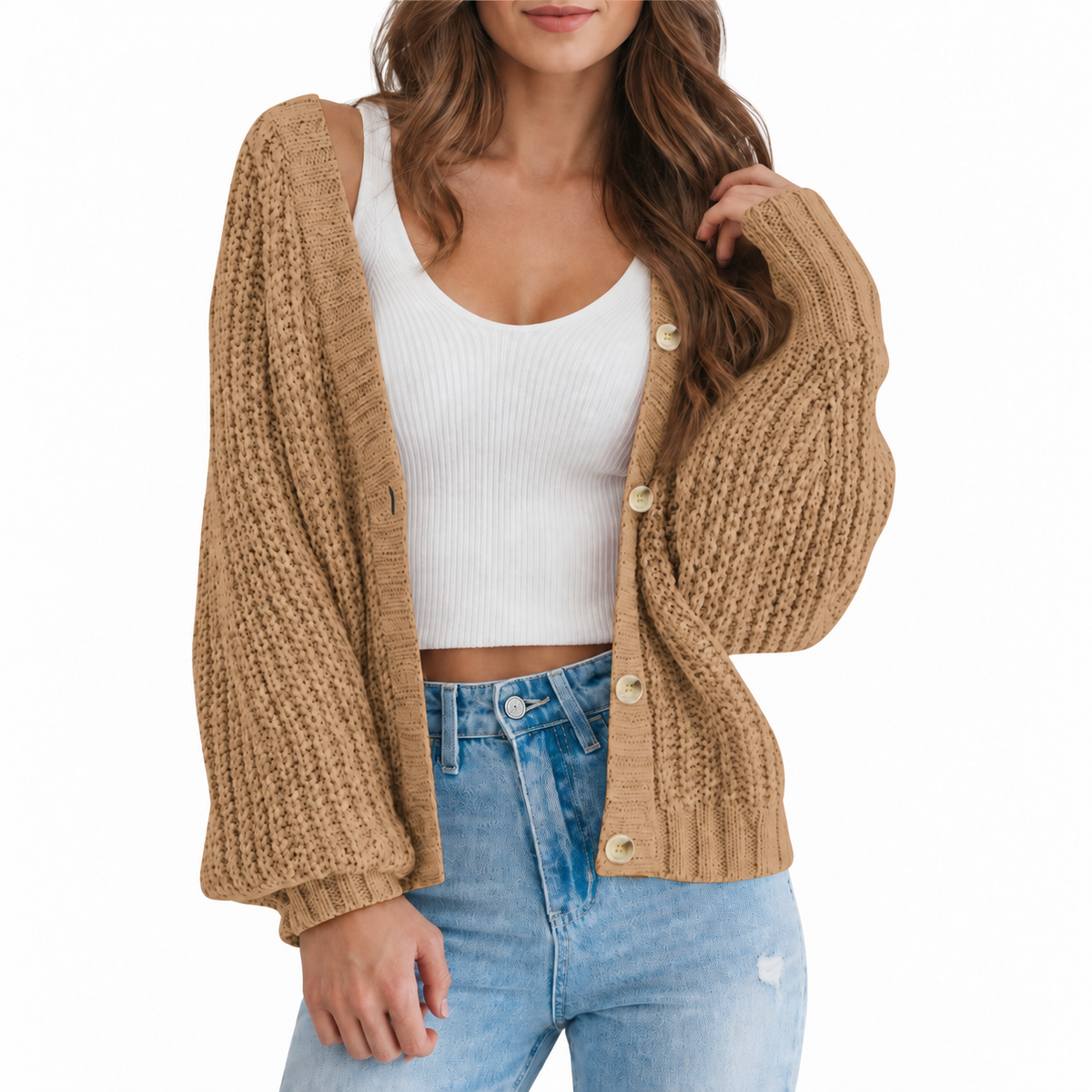 Women’s Chunky Knit V-Neck Button Cardigan