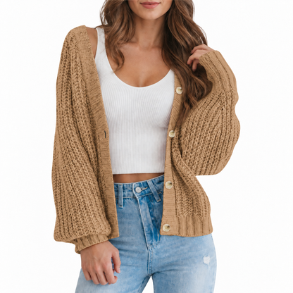 Women’s Chunky Knit V-Neck Button Cardigan