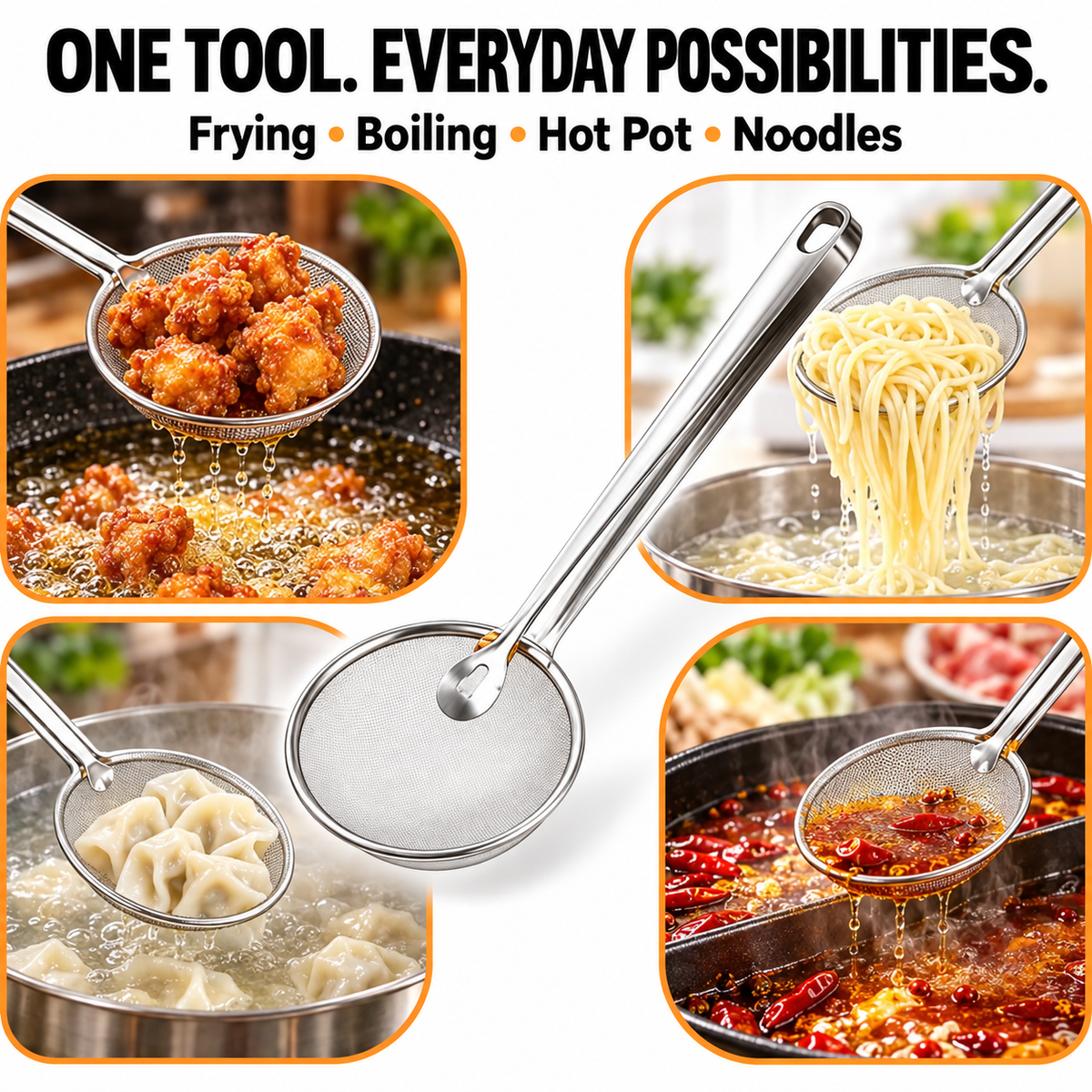 2-in-1 Stainless Steel Strainer Tongs