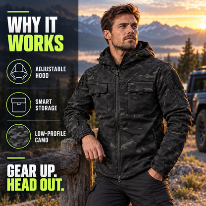 Men's Waterproof Fleece Hooded Jacket – 9-Pocket Utility Design