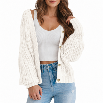 Women’s Chunky Knit V-Neck Button Cardigan