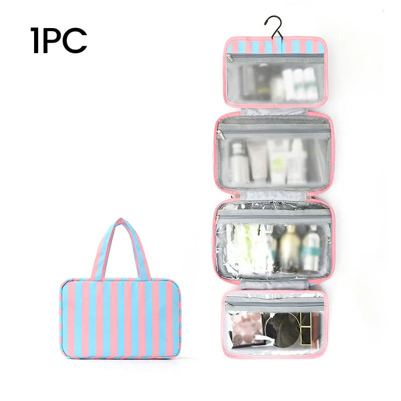 🧳 Pack Like a Pro | Classic Striped Hanging Travel Toiletry Bag & Waterproof Multi-Layer Cosmetic Organizer ✨