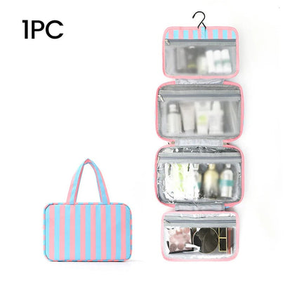 🧳 Pack Like a Pro | Classic Striped Hanging Travel Toiletry Bag & Waterproof Multi-Layer Cosmetic Organizer ✨