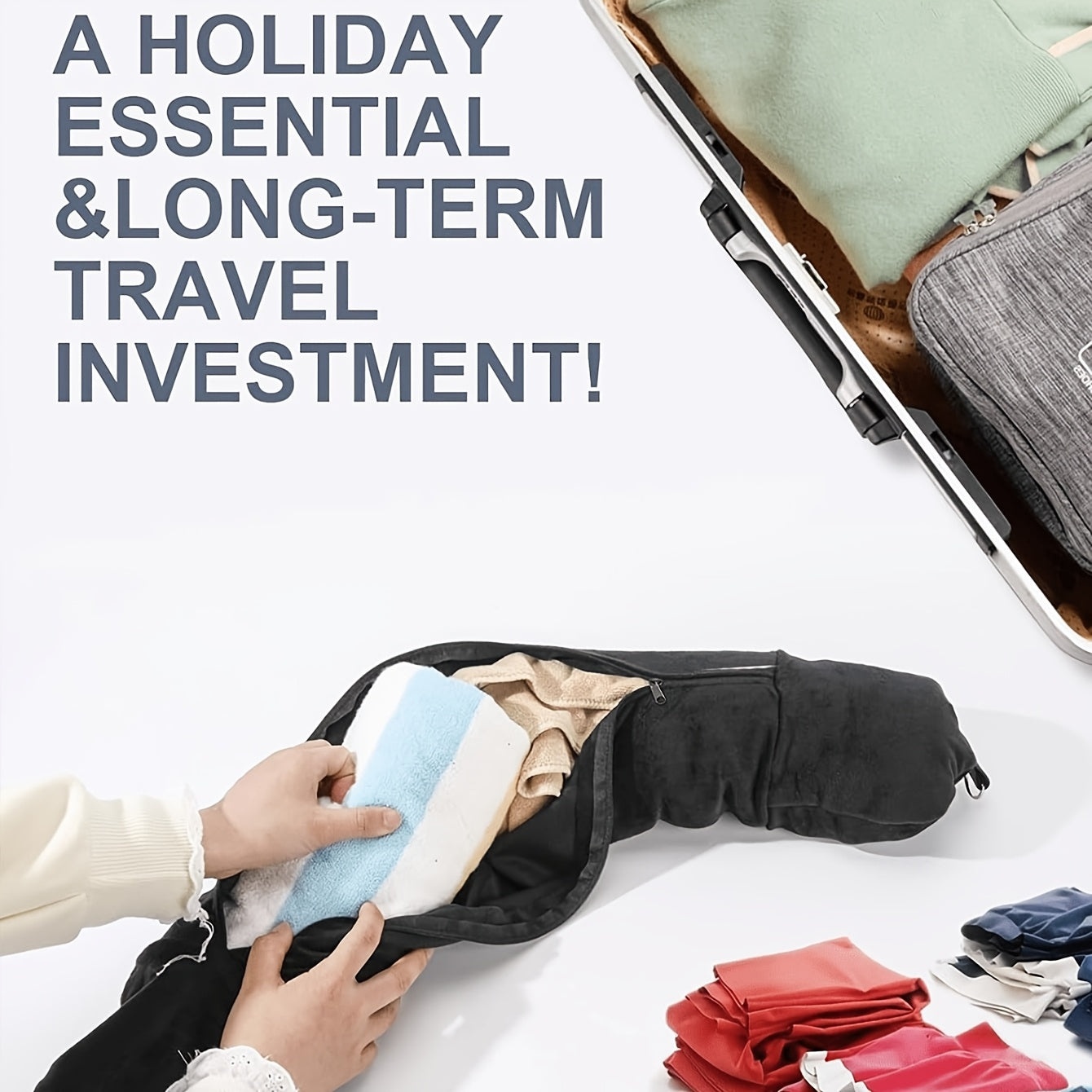 ✈️ Ultimate Airline Hack | Stuffable U-Shaped Travel Pillowcase for Clothing Storage, Soft Velvet Wearable Neck Pillow Luggage Saver ✨