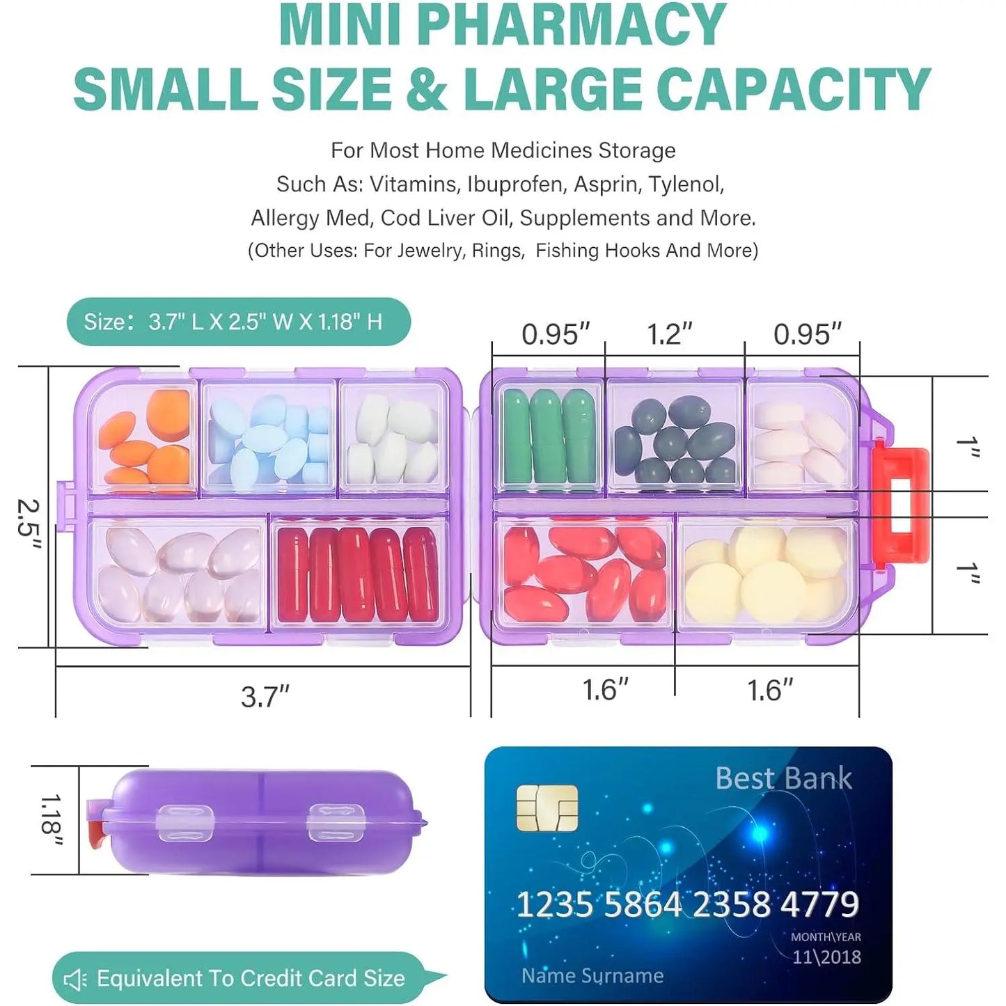 💊 Travel Pill Organizer with 200 Labels | 10 Compartments ✈️