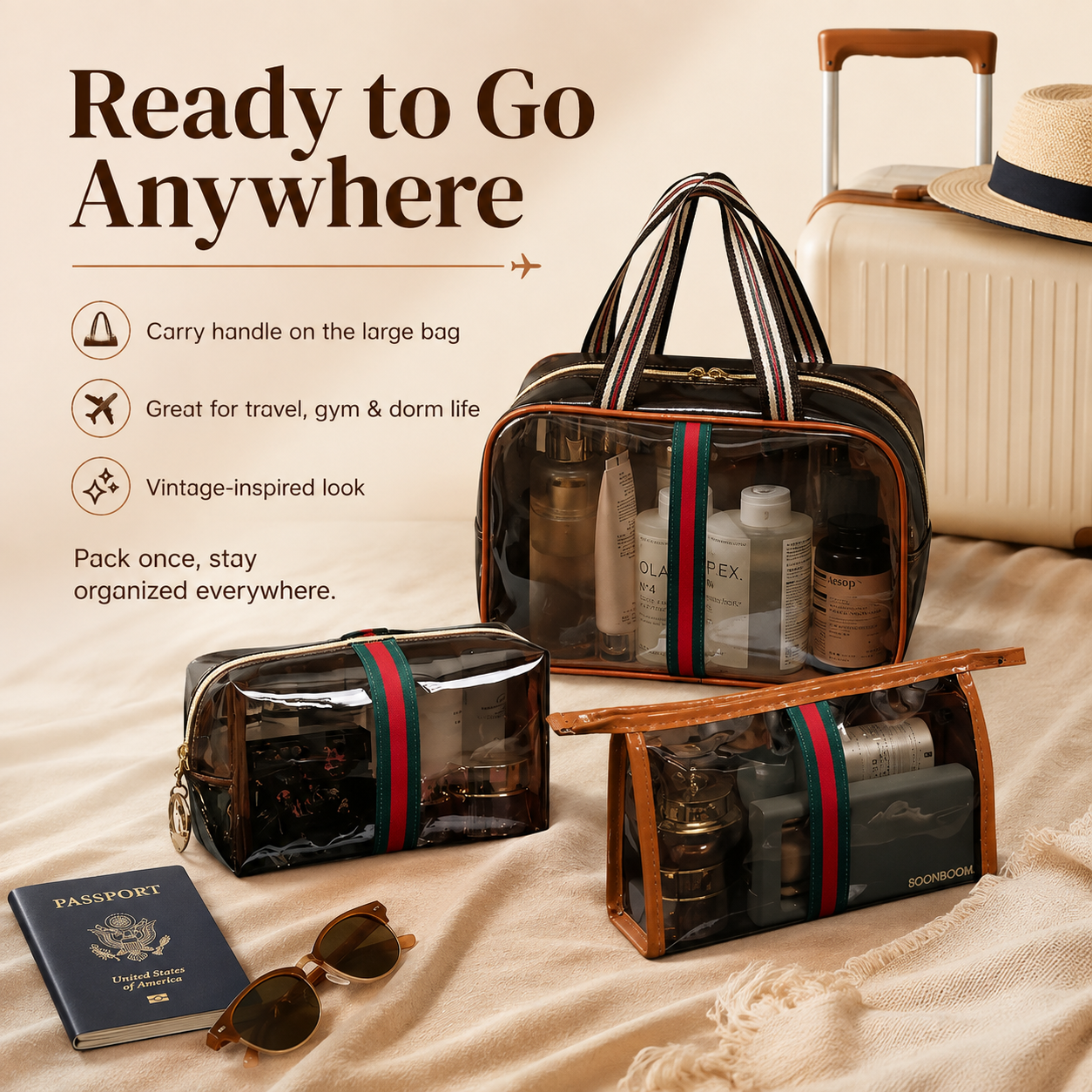 👜 3-Piece Vintage Vanity Bag Set ✨✈️