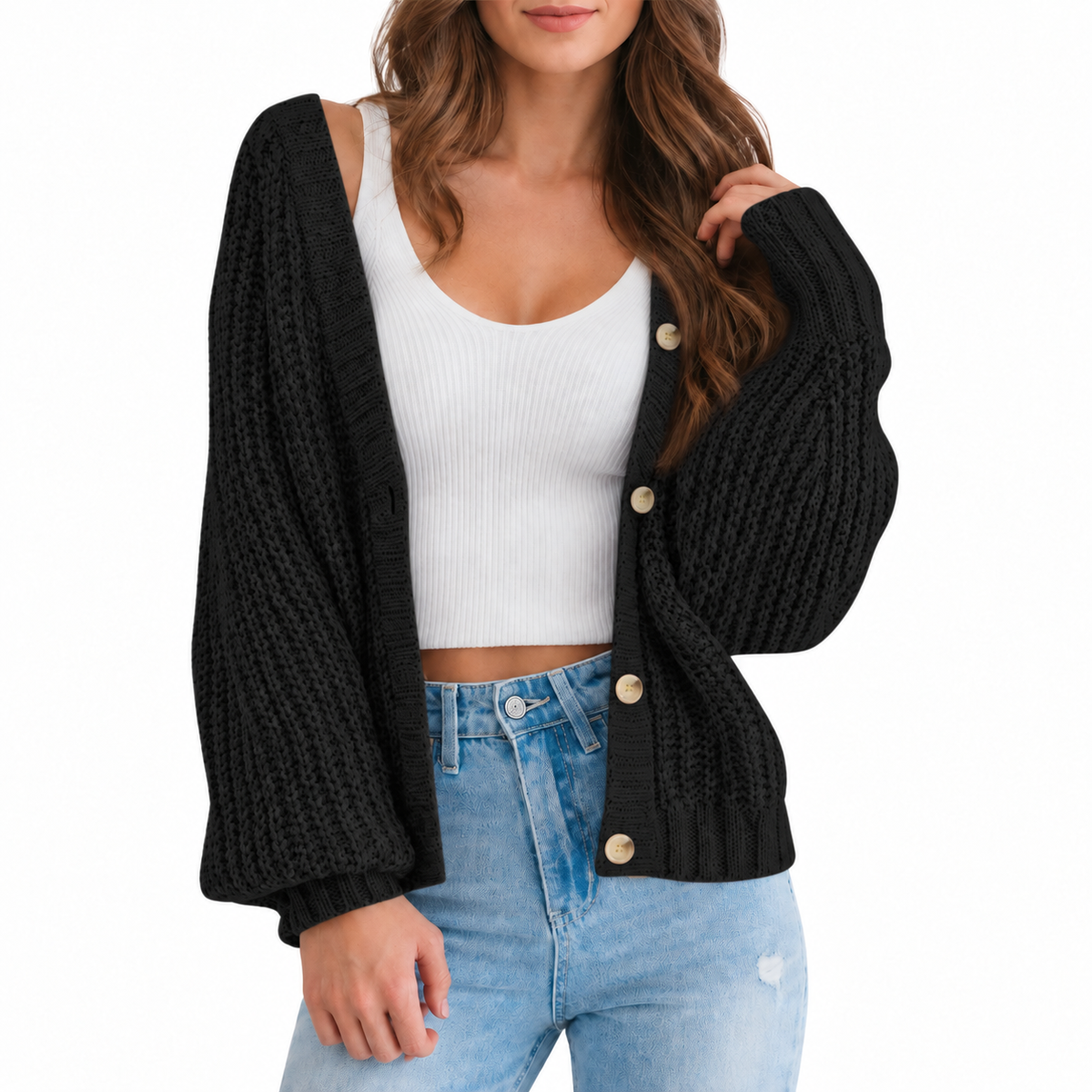 Women’s Chunky Knit V-Neck Button Cardigan