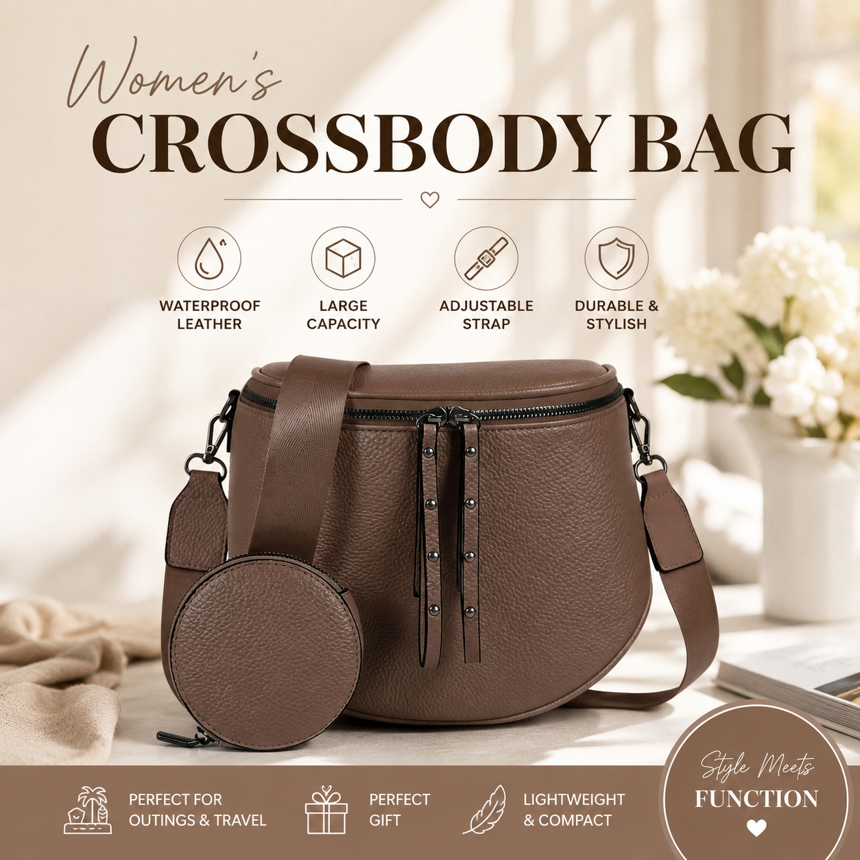 👜 Women's Leather Crossbody Bag | Waterproof, Spacious & Stylish ✨
