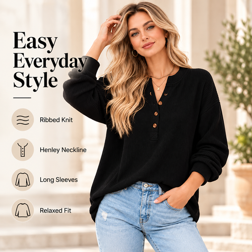 Women's Everyday Ribbed Henley Top