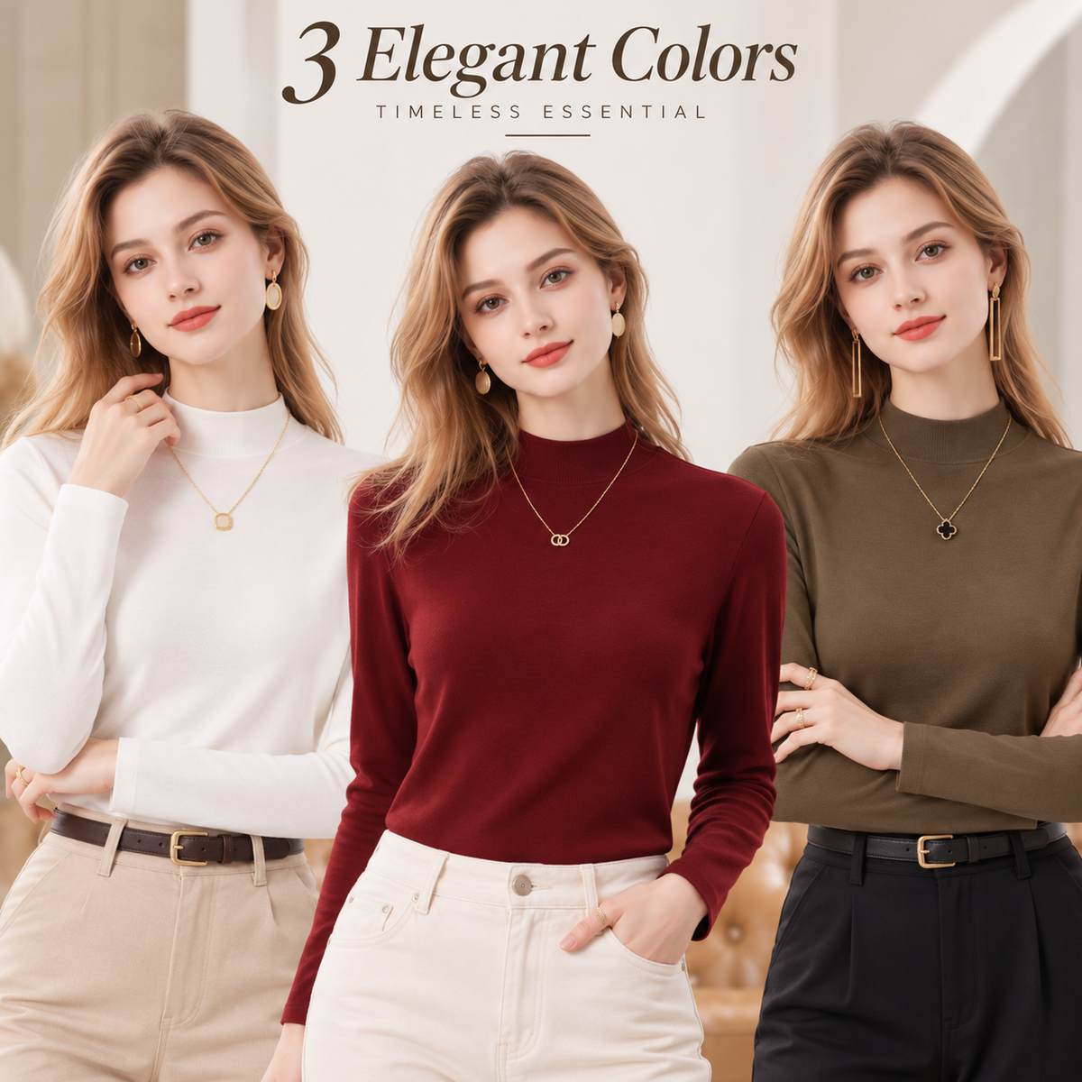 Women's Slim-Fit Mock Neck Knit Top