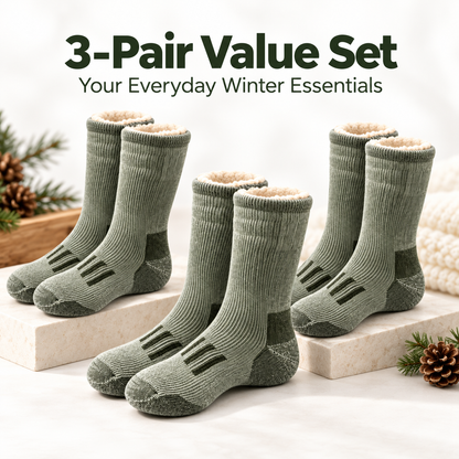 3-PAIR Merino Wool Thermal Socks – Thick Cushioned Winter Warmth
