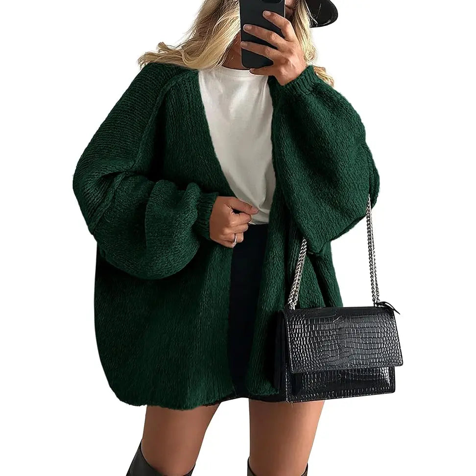 🍂 Cozy Fall Elegance | Women's Oversized Cardigan Sweater, Lightweight Long Lantern Sleeve Open-Front Knitwear Top ✨
