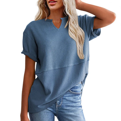 👗 Flattering & Slimming | Women's Plus Size V-Neck Short Sleeve Knit Top Casual Oversized Ribbed Tee ✨