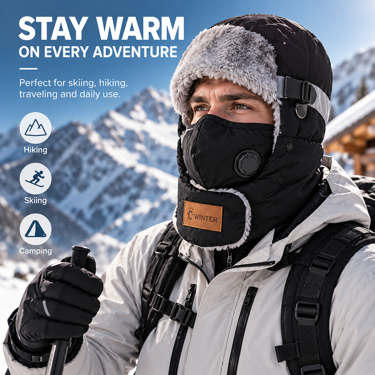 Unisex Fleece-Lined Winter Trapper Hat with Face Cover