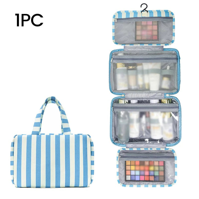 🧳 Pack Like a Pro | Classic Striped Hanging Travel Toiletry Bag & Waterproof Multi-Layer Cosmetic Organizer ✨
