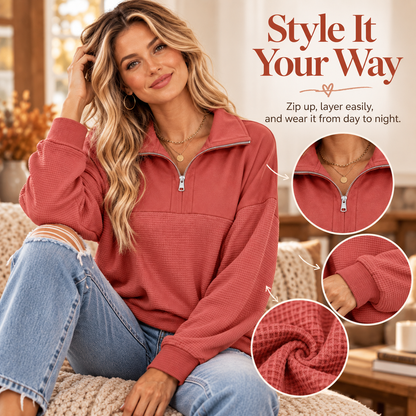 Women’s Oversized Waffle Knit Half-Zip Pullover