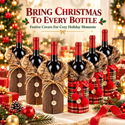 6 PCS Christmas Wine Bottle Covers – Cozy Faux Fur Holiday Decor
