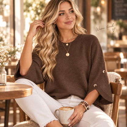Women's 3/4 Sleeve Knit Sweater with Button-Detail Cuffs