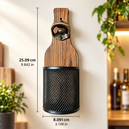 Wall-Mounted Bottle Opener with Cap Catcher
