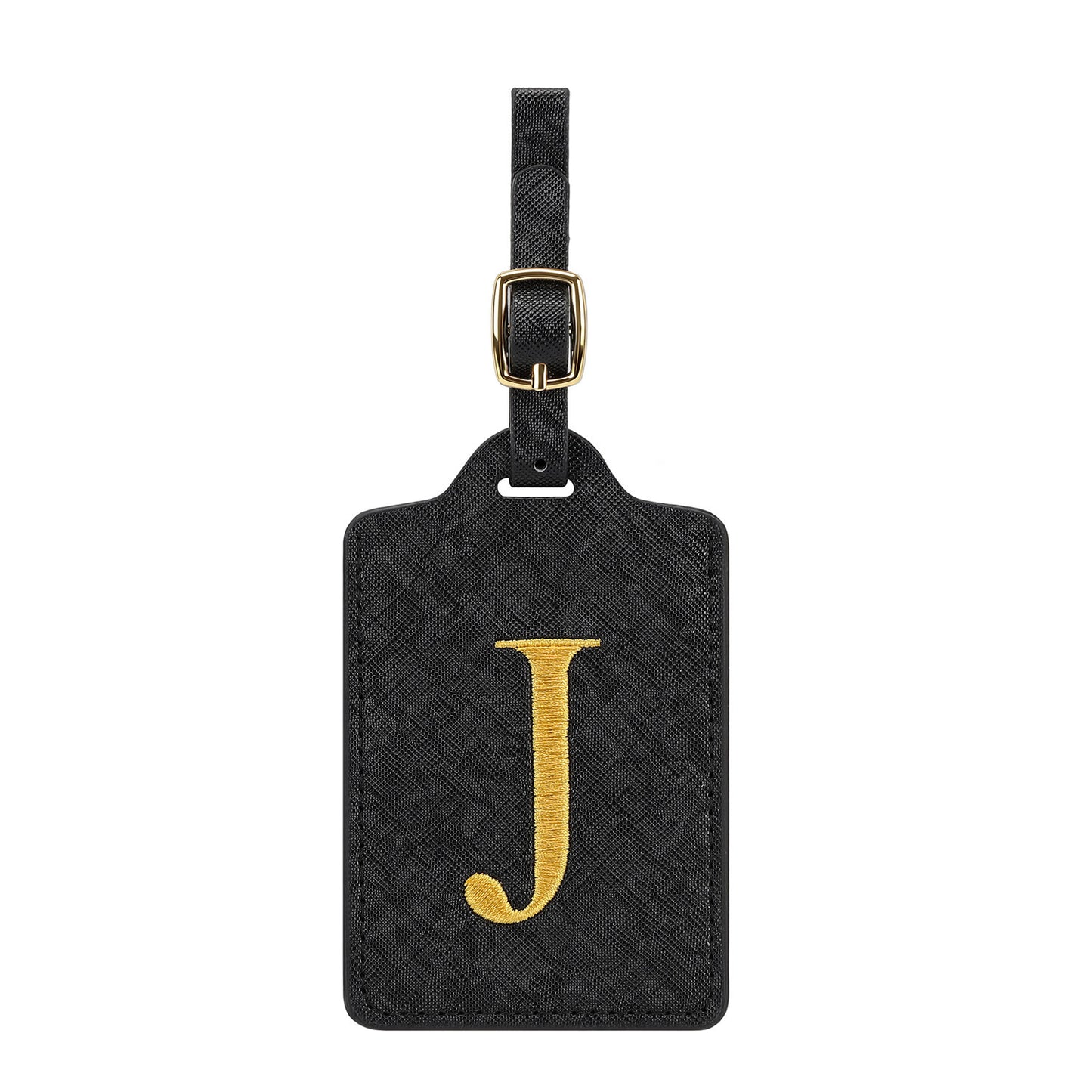 ✈️ Personalize Your Journey | Cute Embroidered Initial Letter A Black PU Leather Luggage Tag & Suitcase Identifier 🏷️