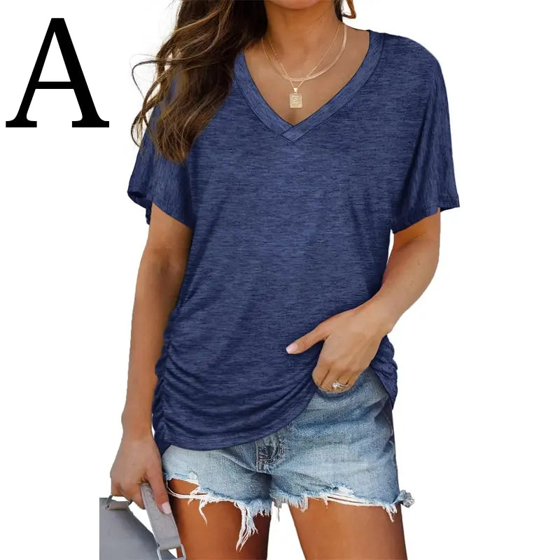 🔥 The Anti-Boxy Summer Wonder: The Trendy Dolman V-Neck Top with Side Shirring That Snatches Your Waist & Hides the Belly Instantly! 👑✨