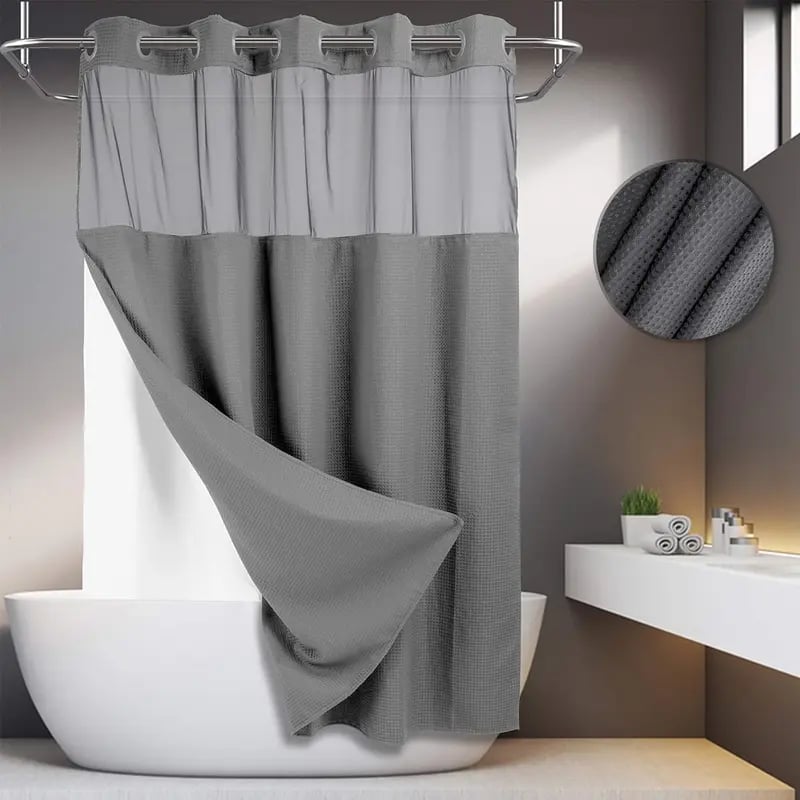No Hook Shower Curtain with Snap in Liner