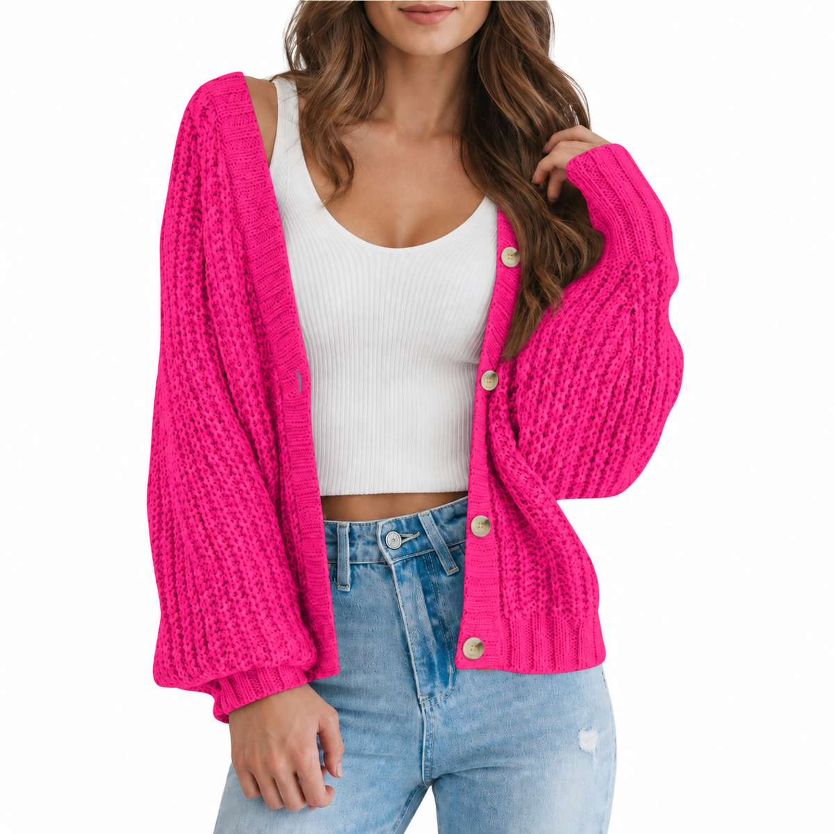 Women’s Chunky Knit V-Neck Button Cardigan