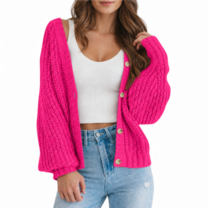 Women’s Chunky Knit V-Neck Button Cardigan