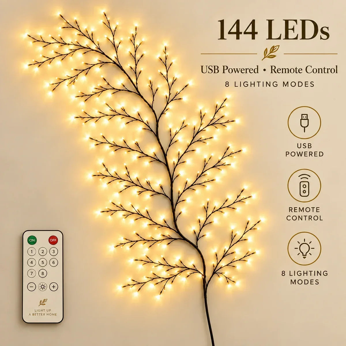 144 LED flexible branch light with remote control
