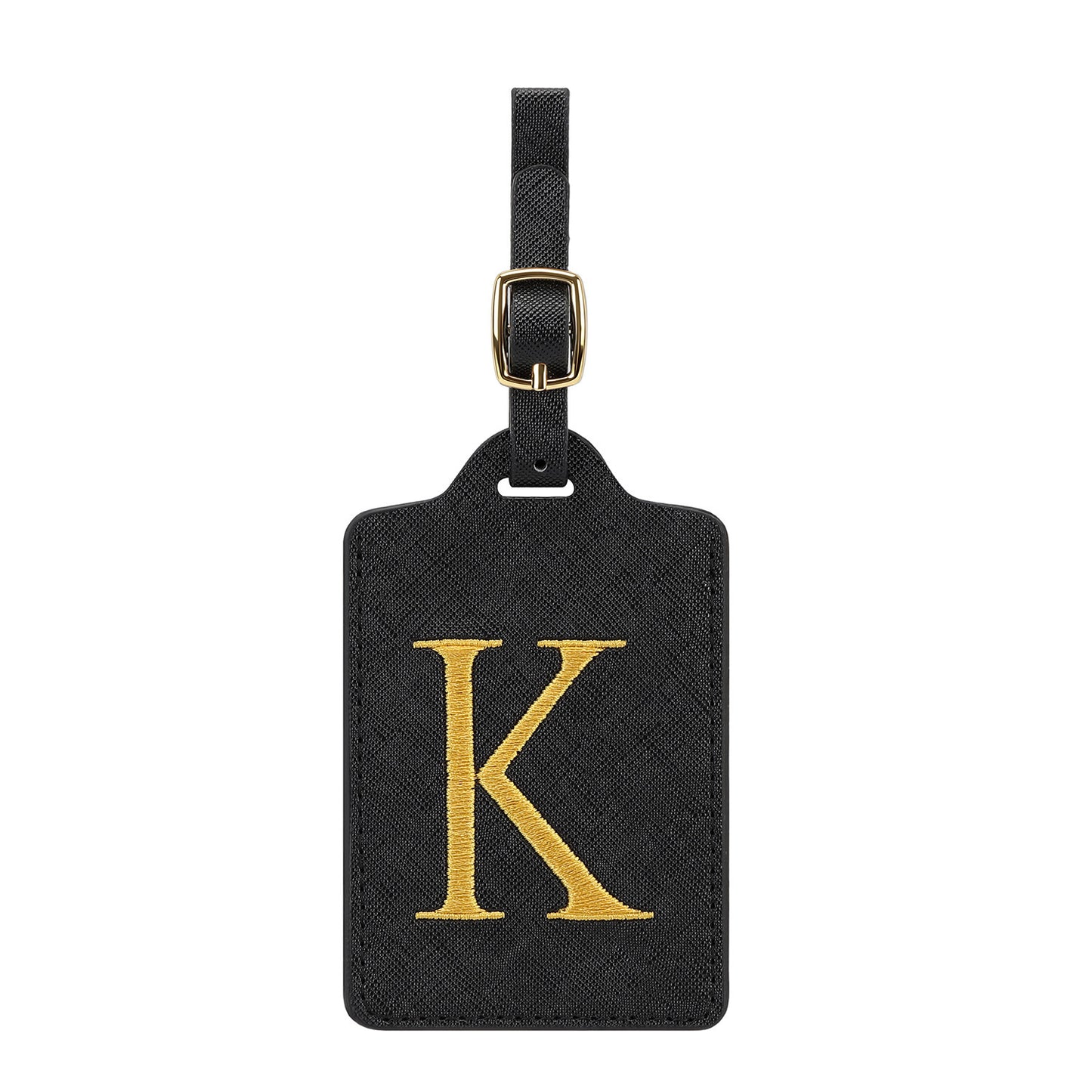 ✈️ Personalize Your Journey | Cute Embroidered Initial Letter A Black PU Leather Luggage Tag & Suitcase Identifier 🏷️