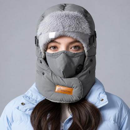 Unisex Fleece-Lined Winter Trapper Hat with Face Cover