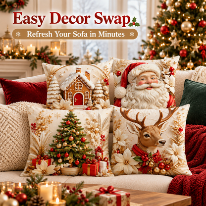 4 pack Christmas Pillow Cover Set – Easy Holiday Accent for a Festive Look